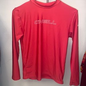 Pink O’Neil long sleeve swim shirt, womens size small, youth size large